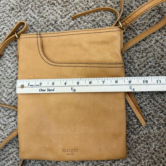 Margot New York Split Pocket Leather Crossbody Bag Cognac Brown Zippered Purse - Picture 10 of 13